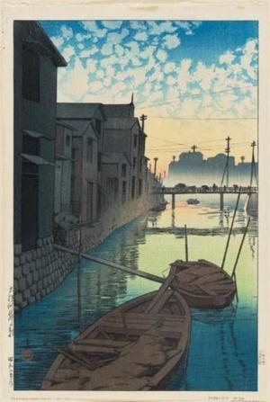 川瀬巴水: Dawn at Daikon Gashi Riverbank — 大根河岸の朝 - Japanese Art Open Database