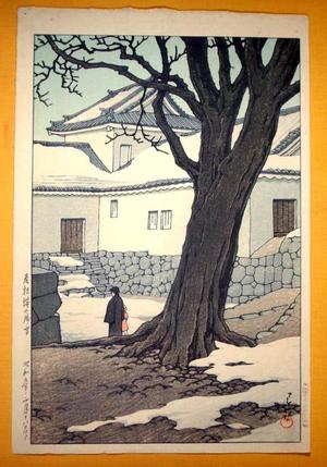 Japanese Print "Lingering Snow at Hikone castle — 彦根城の残雪 彦根城の残雪" by Kawase Hasui, 川瀬巴水 (Kawase Hasui (川瀬巴水))