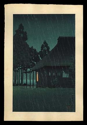 Kawase Hasui: Evening Rain at a Lakeside Tearoom - Japanese Art Open Database