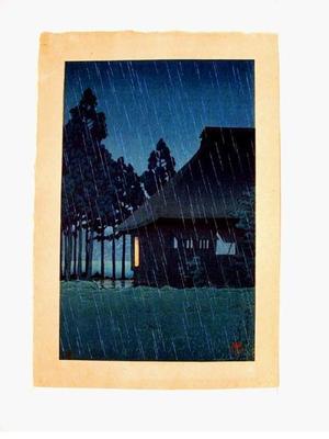 川瀬巴水: Evening Rain at a Lakeside Tearoom - Japanese Art Open Database