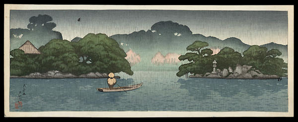 川瀬巴水: Small Boat in a Spring Shower - Japanese Art Open Database