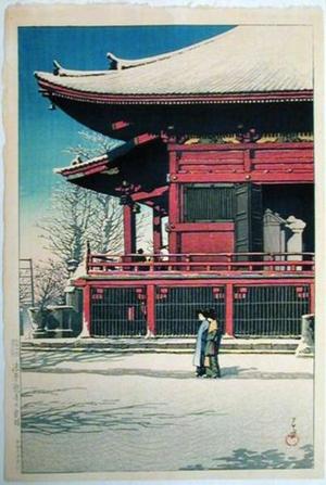 川瀬巴水: Asakusa Kannon in the Snow - Japanese Art Open Database