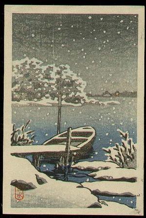 川瀬巴水: Boat Snow - Japanese Art Open Database