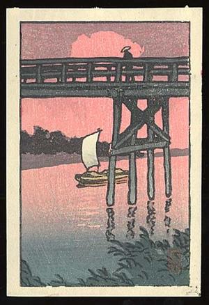 川瀬巴水: Bridge with Sail Boat - Japanese Art Open Database