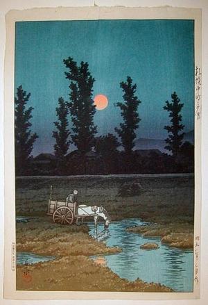 川瀬巴水: Evening Moon at Nakanoshima Park- Sapporo - Japanese Art Open Database