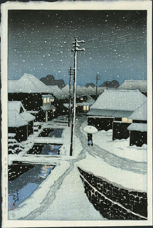 川瀬巴水: Evening Snow at Terajima - Japanese Art Open Database