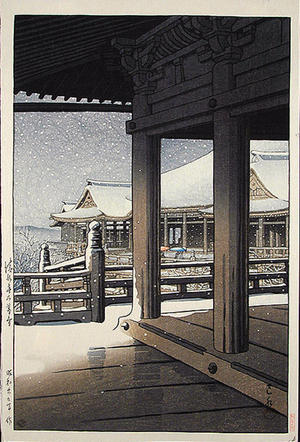 Kawase Hasui: Evening Snowfall at Kiyomizu Temple, Kyoto - Japanese Art Open Database