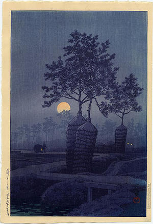 Japanese Print "Full Moon at Gamo" by Kawase Hasui, 川瀬巴水 (Kawase Hasui (川瀬巴水))