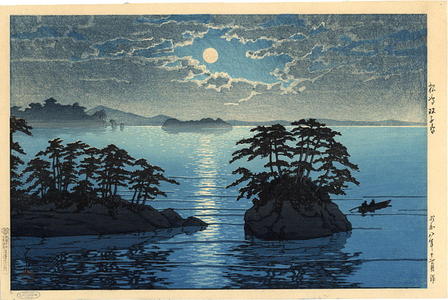 川瀬巴水: Futago Island - Moonlight At Matsushima - Japanese Art Open Database