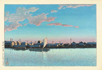 川瀬巴水: Hamacho River bank — 浜町河岸 - Japanese Art Open Database