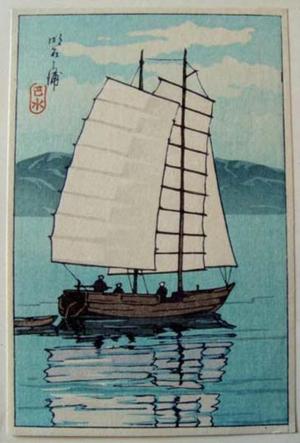 川瀬巴水: Hasui, Kawase- Boat in Sunset- night- variant - Japanese Art Open Database