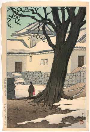 川瀬巴水: Lingering Snow at Hikone Castle - Japanese Art Open Database