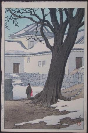 Japanese Print "Lingering Snow at Hikone Castle" by Kawase Hasui, 川瀬巴水 (Kawase Hasui (川瀬巴水))