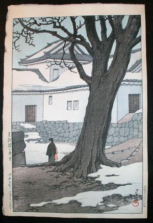 川瀬巴水: Lingering Snow at Hikone Castle - Japanese Art Open Database