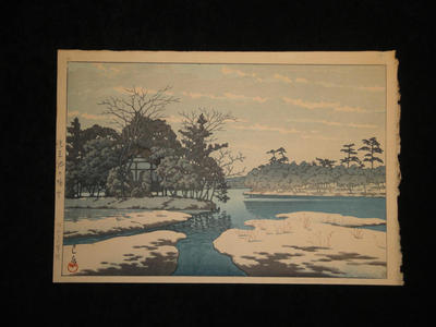 Japanese Print "Lingering Snow at Sensoko Pond" by Kawase Hasui, 川瀬巴水 (Kawase Hasui (川瀬巴水))