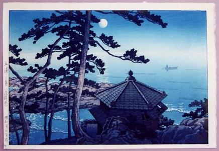 川瀬巴水: Moon at Goura, Ibaragi- Isura- Izura - Japanese Art Open Database