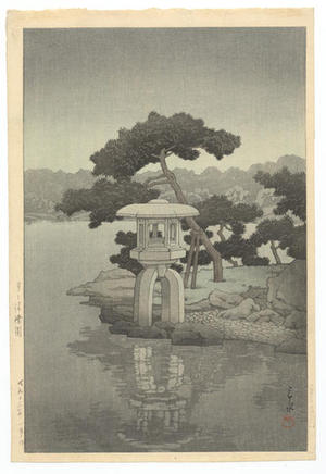 川瀬巴水: Moonlight at Seichoen Garden - Japanese Art Open Database