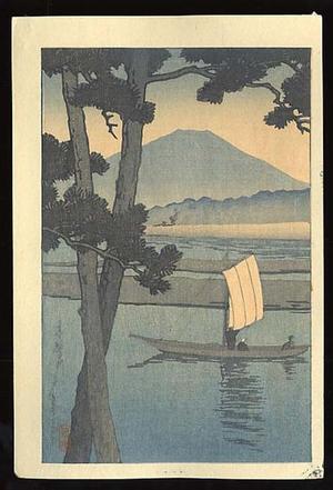 川瀬巴水: Mount Fuji with Sail Boat - Japanese Art Open Database