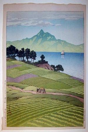 Japanese Print "Mount Unsen From Amakusa" by Kawase Hasui, 川瀬巴水 (Kawase Hasui (川瀬巴水))