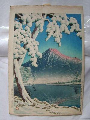 川瀬巴水: Mt Fuji After Snow at Tagonoura Bay — 富士の雪渓(田子の浦 - Japanese Art Open Database