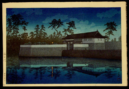 川瀬巴水: Night Scene at Sakurada Gate, Tokyo- V1 - Japanese Art Open Database