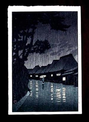 Kawase Hasui: Rainy Night at Maekawa — 相州前川の雨 - Japanese Art Open Database