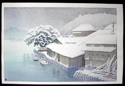 川瀬巴水: Snow Falling at Ishinomaki - Japanese Art Open Database