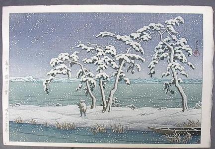 川瀬巴水: Snow at Hinuma Swamp, Mito - Japanese Art Open Database