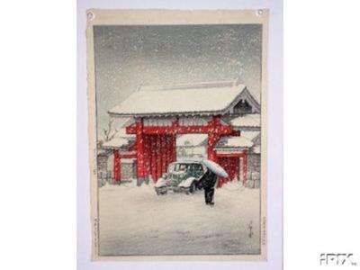 川瀬巴水: Snow at Shiba Daimon - Japanese Art Open Database