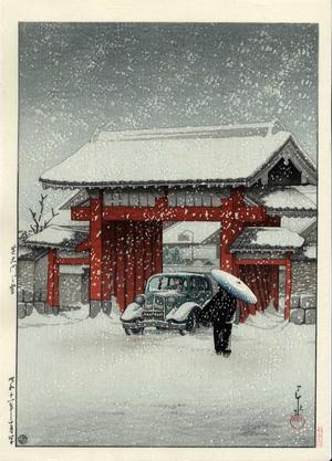 川瀬巴水: Snow at Shiba Daimon - Japanese Art Open Database