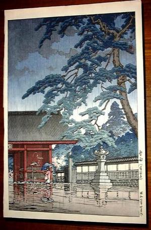 川瀬巴水: Spring Rain- Gokokuji - Japanese Art Open Database