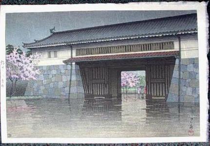 川瀬巴水: Spring Rain at Sakurada Gate, Tokyo - Japanese Art Open Database