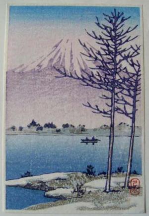 Japanese Print "Unknown- Fuji and Lake" by Kawase Hasui, 川瀬巴水 (Kawase Hasui (川瀬巴水))