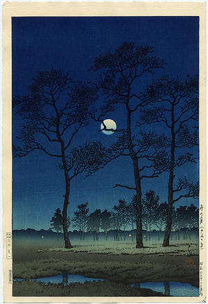 川瀬巴水: Winter Moon at Toyamagahara — 戸山ヶ原 - Japanese Art Open Database