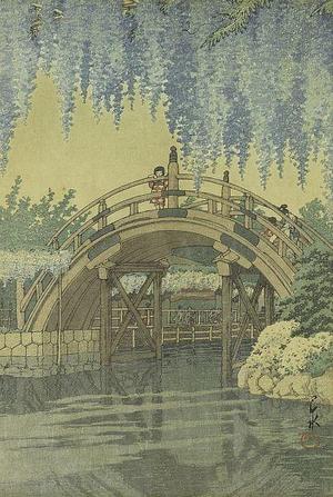 Kawase Hasui, 川瀬巴水 (Kawase Hasui (川瀬巴水))による浮世絵「Wisteria at Komeido」