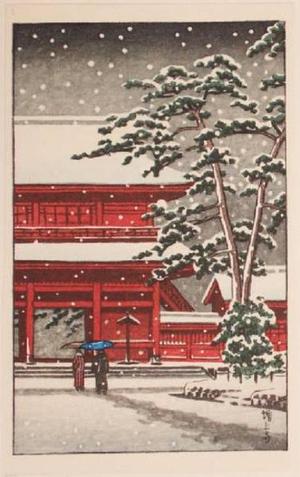 Kawase Hasui, 川瀬巴水 (Kawase Hasui (plagiarized, copy, fake, after Hasui))による浮世絵「Zojoji Temple in Snow」