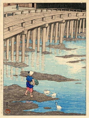 川瀬巴水: Gion bashi bridge, Asakusa - Japanese Art Open Database