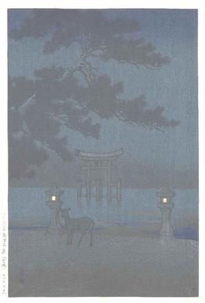 川瀬巴水: Hazy night at Miyajima - Oboroyo (Miyajima) - Japanese Art Open Database