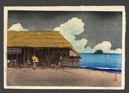 川瀬巴水: Seaside Cottage at Himi in Etchu - Japanese Art Open Database