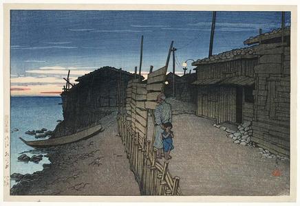 川瀬巴水: View of Aikawa-cho on Sado Island at dusk - Japanese Art Open Database