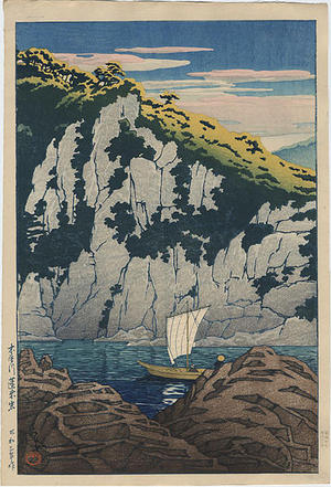川瀬巴水: Horai rock in the Kiso River - Japanese Art Open Database