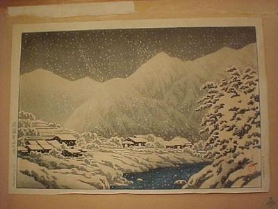 川瀬巴水: In the Snow, Nakayama-shichiri Road, Hida - Japanese Art Open Database