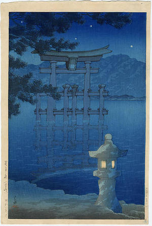 川瀬巴水: Starlit Night - Miyajima Shrine — 星月夜（宮島） - Japanese Art Open Database