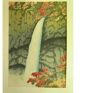 川瀬巴水: Kegon Waterfalls, Nikko — 華源滝 - Japanese Art Open Database