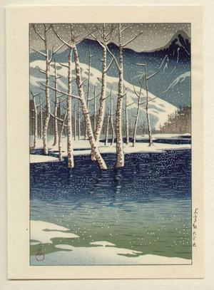 川瀬巴水: Taisho Pond, Kamikochi Tableland — 上高地渓谷 - Japanese Art Open Database