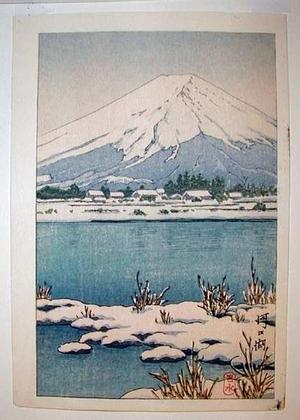 川瀬巴水: Mt.Fuji in Snow - Kawaguchi Lake - Japanese Art Open Database