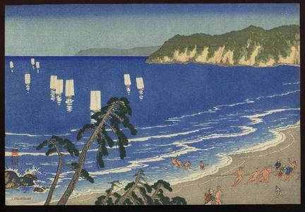 Kawatsura Yoshio: Netting Fish in Summer at Jibiki — 夏の地曳網 - Japanese Art Open Database