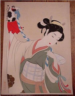 Keigetsu Kikuchi: Woman with Horse Puppet - Japanese Art Open Database
