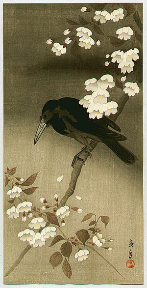 今尾景年: Crow and Cherry Blossoms - Japanese Art Open Database