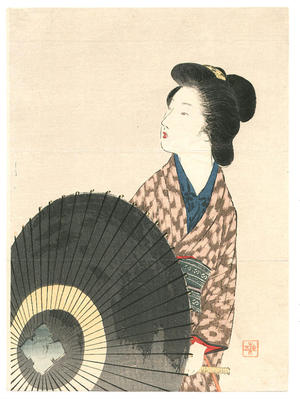 武内桂舟: Beauty and Umbrella - Japanese Art Open Database
